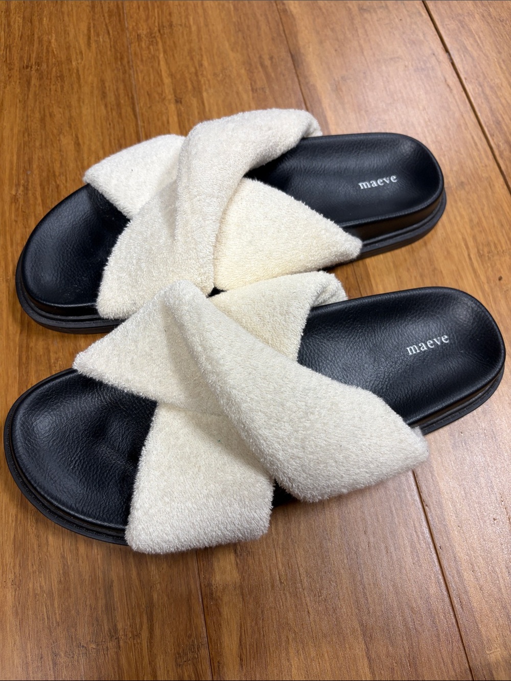 Maeve Black Footbed Cream Crisscross Slide Sandals size 11